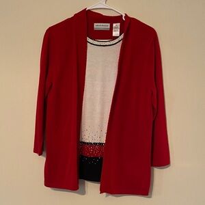 Alfred Dunner Red Cotton blend Cardigan with built-in top